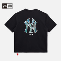 New Era纽亦华2025早春MLB短袖T恤休闲透气圆领NY印花潮 14536484黑色/纽约洋基队