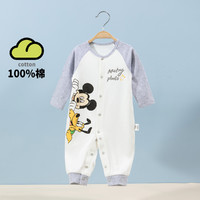 Disney baby 2025春秋纯棉透气前开连体衣男女宝宝哈衣时尚撞色爬爬服舒适抱衣