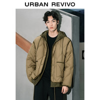 UR冬季男装山系假两件连帽外套保暖羽绒服UML140043 咖棕 XL
