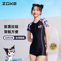 洲克（ZOKE）女士酷洛米连体平角泳衣遮肚显瘦训练游泳衣124601404黑/粉紫XL