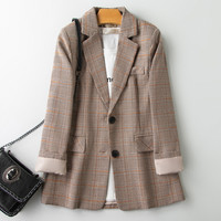 西装外套女2025小个子宽松大码春秋职业正装短款休闲西服套装 格子西装（2003） 3XL