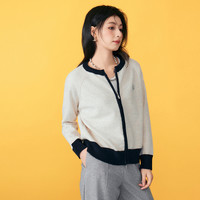 Basic House/百家好撞色短款毛衣外套女春季慵懒风双拉链针织开衫