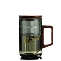 牧禾 玻璃茶水分离杯 青灰色月牙杯 400ml 1只
