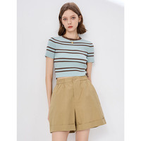 BASIC HOUSE/百家好条纹短款针织衫2024夏季百搭薄款女小衫 蓝色 M