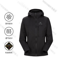 始祖鸟（ARC'TERYX）Squamish系列 Hoody风壳纯色Logo印花拉链轻量防风 黑色_Black S