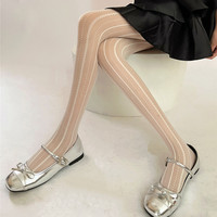 秋冬复古宫廷风竖条蕾丝透明丝袜 日系洛丽塔甜美显瘦提花连裤袜 均码