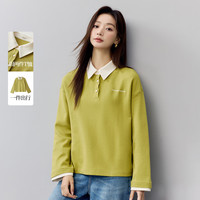 茵曼（INMAN）撞色翻领卫衣女2025春季时尚百搭宽松舒适休闲慵懒风上衣 黄绿色 L