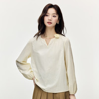 茵曼（INMAN）纯棉法式立体花朵衬衫女2025春季气质通勤简约舒适衬衣 浅杏色 S