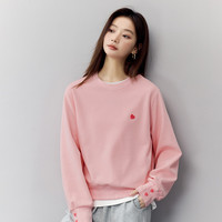 茵曼（INMAN）宽松减龄绣花卫衣女2025春季百搭慵懒风舒适休闲套头衫 粉红色 M