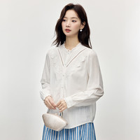 茵曼（INMAN）法式花边绣花长袖白衬衫女2025春季通勤气质舒适别致小衫衬衣 珍珠白 XL
