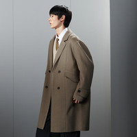 GXG奥莱  多色分割设计简约长款毛呢大衣外套男士 冬季 卡其色 180/XL