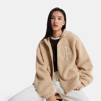 GAP女装2024秋冬贴布绣logo仿羊羔绒连帽卫衣加厚外套600757 卡其色 XS (155/76A亚洲尺码)