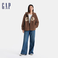 GAP女装2024秋冬贴布绣logo仿羊羔绒连帽卫衣加厚外套600757 棕色 XS (155/76A亚洲尺码)