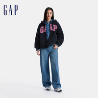 GAP女装2024秋冬贴布绣logo仿羊羔绒连帽卫衣加厚外套600757 海军蓝 XL (175/92A亚洲尺码)