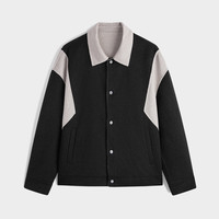 GXG 奥莱 黑色撞色拼接设计翻领毛呢大衣外套男士 冬季 黑色 170/M