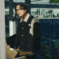 GXG奥莱 黑色撞色拼接设计翻领毛呢大衣外套男士 冬季 黑色 185/XXL