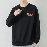 真维斯户外运动圆领棉质卫衣男士2025春季宽松休闲打底衫长袖上衣外套男装 黑色 M