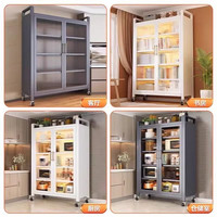 迎基钢制多层落地可移动带轮书架带门防尘儿童书柜一体靠墙收纳置物架 灰-四层-宽80深42高128cm