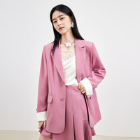 秋水伊人复古时尚通勤西装外套春女气质个性宽松显瘦西装外套女 梅红 XL