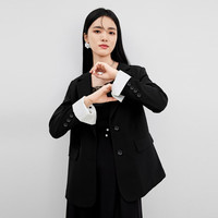 秋水伊人复古时尚通勤西装外套春女气质个性宽松显瘦西装外套女 黑色 XL