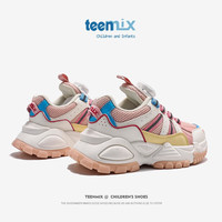 天美意童鞋女童老爹鞋2024春夏季透气网面鞋纽扣运动跑步鞋子中大童 2226粉色 31