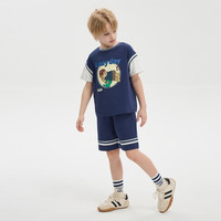 MQD马骑顿童装男大童夏潮酷休闲运动短袖套装 藏青色 150