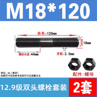 STRONGLY 斯创利 8.8级双头螺丝套装 M18*120/2套 高强度螺杆