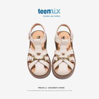 天美意(TEENMIX)童鞋女童凉鞋包头2024夏季魔术贴小孩公主鞋儿童单鞋中大童 米色 28 28码