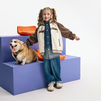 马骑顿 男大童秋季学院风潮酷休闲美式复古字母棒球服外套 咖啡 130cm