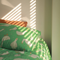 My little girl 浪浪小呆鹅 床单床笠枕套 纯棉双层纱 颜色分类：双层纱绿底小呆鹅单件集合