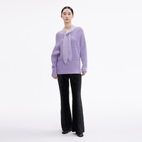 播春季羊毛长带V型领镂空提高腰线针织毛衫女BDP4SD1883 W20月白色