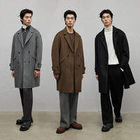 GXG男装 多色明线设计简约休闲平驳领长款大衣外套 2024年冬 灰色 3XL