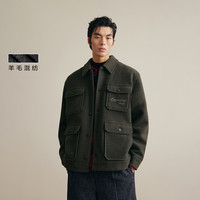 杰克琼斯春季logo刺绣皮标宽松毛呢大衣男装外套衣服潮流男生