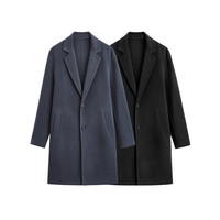 GXG奥莱 零压多色简约含羊毛基础轻量长款大衣外套 23年冬季 黑色 170/M