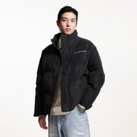 杰克琼斯棉衣男款春季加厚格绒肌理棉服宽松短款夹克外套男装 【宽松面包款】纯黑色 175/96A/M