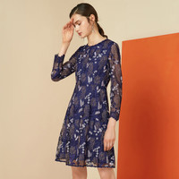 爱特爱(EITIE)秋冬浪漫网纱蕾丝刺绣收腰A摆礼服连衣裙6077717 熏衣草96 M 160