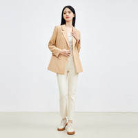 秋水伊人通勤西装春季干练西装领修身百搭简约小西服外套 卡其 L