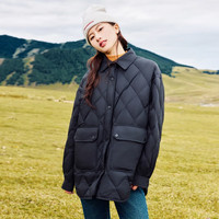 雪中飞 SNOWFLYING女士轻薄羽绒服大气翻领菱形格缝线设计女士轻薄羽绒服女 黑色|8056 L 170/92A