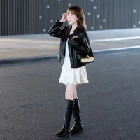 香影皮衣外套女短款2025春秋今年流行复古翻领小个子机车夹克 粉红色 XL