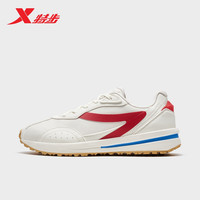 XTEP特步奶油鞋女款2025夏季复古透气运动鞋软底轻便休闲鞋男 D款-帆白/挑战红- 35