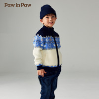 PawinPaw卡通小熊童装2024年秋冬新款男童撞色提花毛织开衫外套