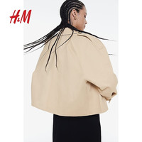 H&M女装短外套春季气质斜纹布短款海军大衣外套1209971 米色 XS