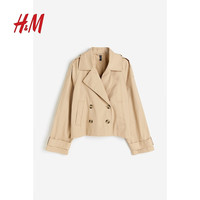 H&M女装短外套春季气质斜纹布短款海军大衣外套1209971 米色 L