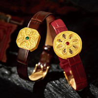 梦金园美拉德复古表带荷花黄金转运珠表盘手表足金手链国潮