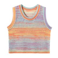 BAIC HOUE/百家好彩色条纹针织衫2024夏季新款无袖镂空女小衫