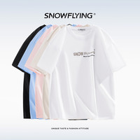 雪中飞 SNOW FLYING夏季女装纯棉T恤圆领百搭简约印花舒适透气短袖上衣宽松白色半袖 云朵白 T5 S 115斤以内