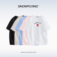 雪中飞 SNOW FLYING夏季女装纯棉T恤圆领百搭简约印花舒适透气短袖上衣宽松白色半袖 宝石黑 T7 M 115-140斤