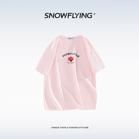 雪中飞 SNOW FLYING夏季女装纯棉T恤圆领百搭简约印花舒适透气短袖上衣宽松白色半袖 樱花粉 T7 M 115-140斤