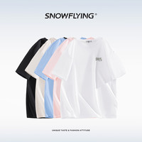 雪中飞 SNOW FLYING夏季女装纯棉T恤圆领百搭简约印花舒适透气短袖上衣宽松白色半袖 云朵白 T6 XL 165-190斤