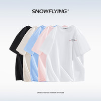 雪中飞 SNOW FLYING夏季女装纯棉T恤圆领百搭简约印花舒适透气短袖上衣宽松白色半袖 樱花粉 T9 L 140-165斤